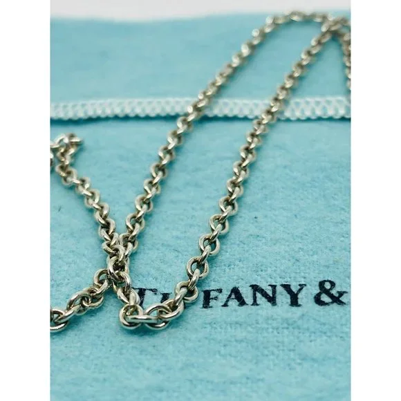 Tiffany Co 3mm Large Link Rolo Chain 18.25 Necklace Sterling Silver Pouch Necklaces